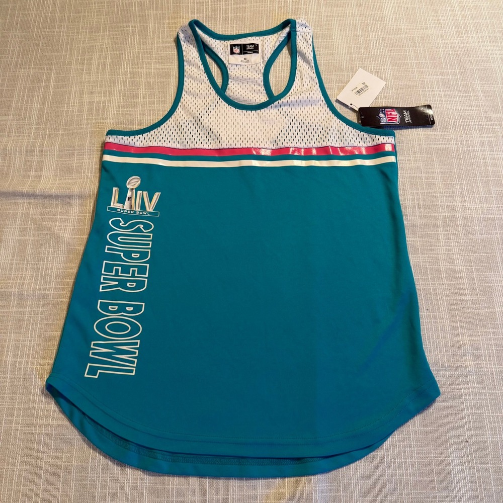 NFL Team Apparel Super Bowl LIV Womens Teal Mesh Racerback Tank Top Medium NWT‎